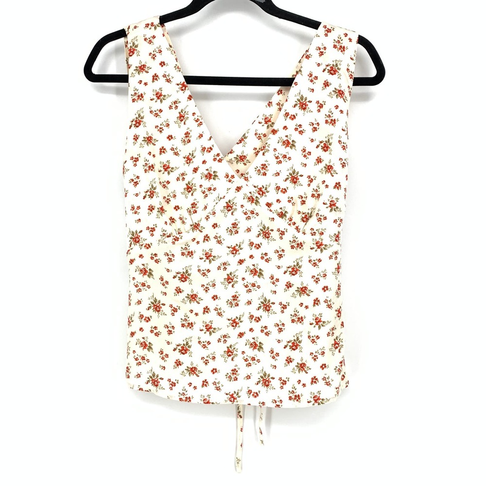 Reformation Vireo Top Women's Size Large V-Neck Sleeveless Cream Red Floral